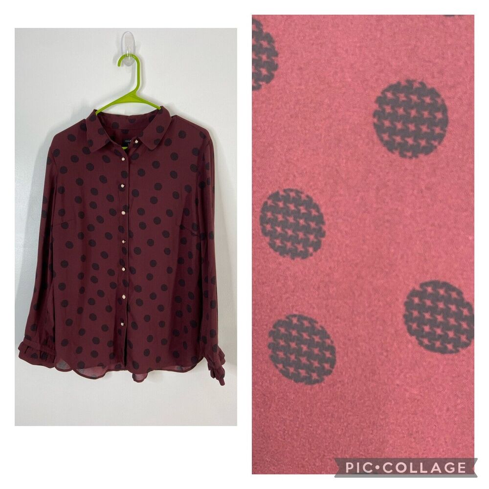 Talbots Maroon Light Weight Button Up Shirt Blouse Top Ladies Large Pearl Button